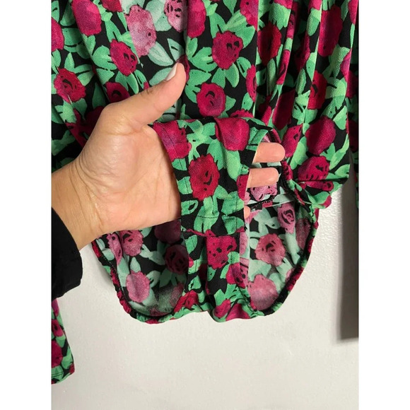Zara Trafaluc Womens Long Sleeve Wrap Front Bodysuit Green Red Floral Sz S - Picture 4 of 7